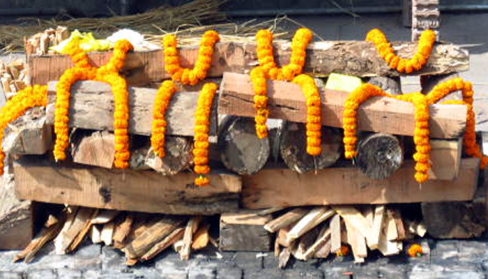 Traditional wooden pyre cremation ground